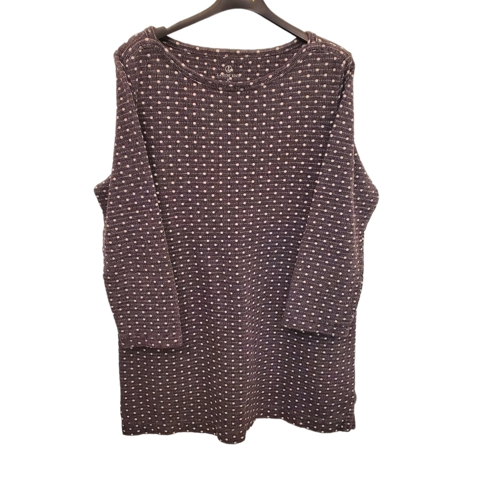 Land's End Medium 100% Cotton Polkadot  Gray Tunic Top